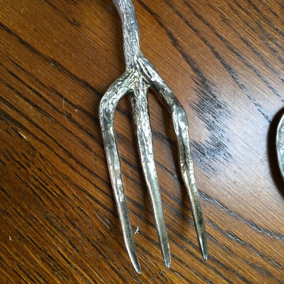 Michael Aram salad utensils set leaf double handled spoon fork rare signed art - Picture 4 of 13